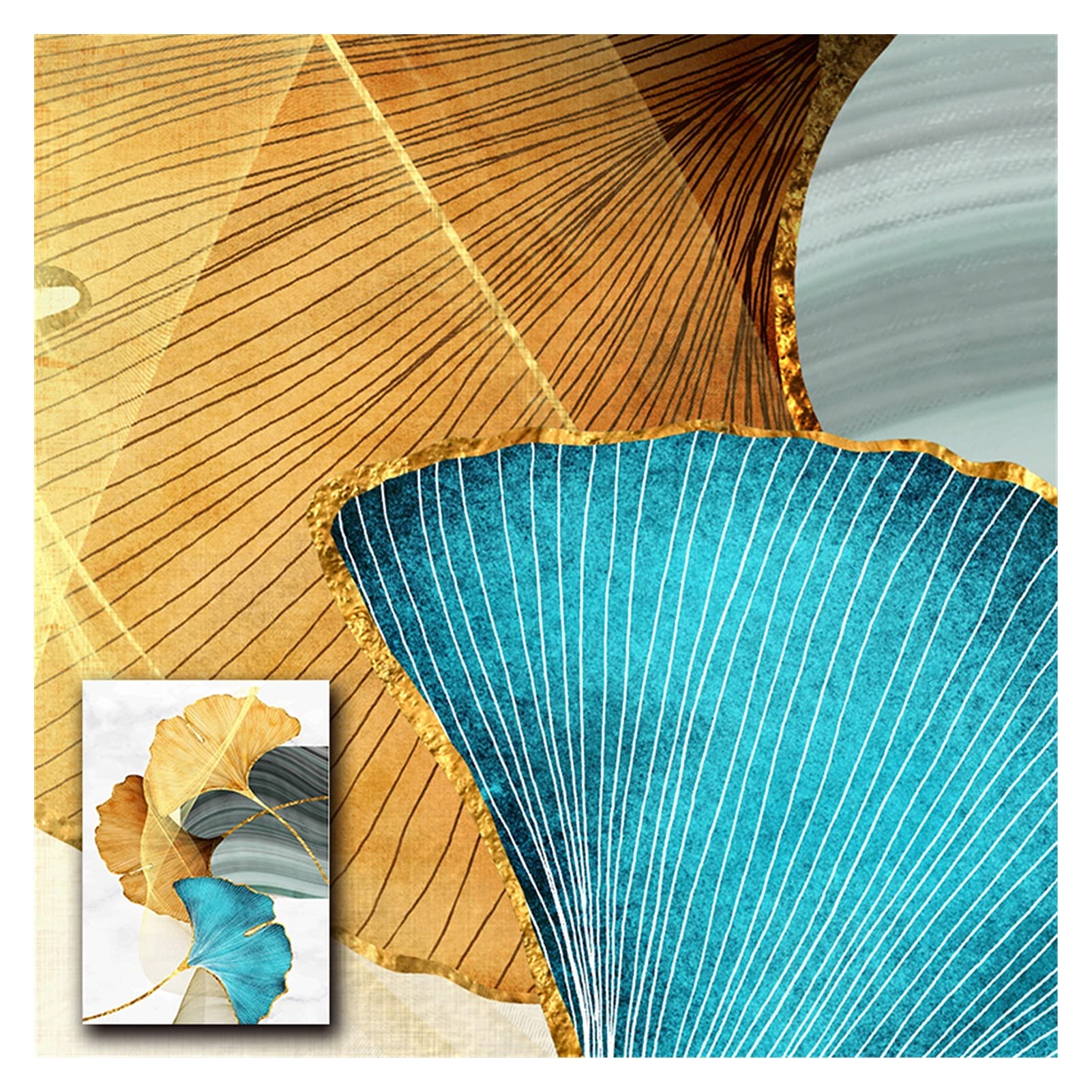 Amazon｜SJLGS ブルーグリーンイエローゴールド植物の葉抽象的な